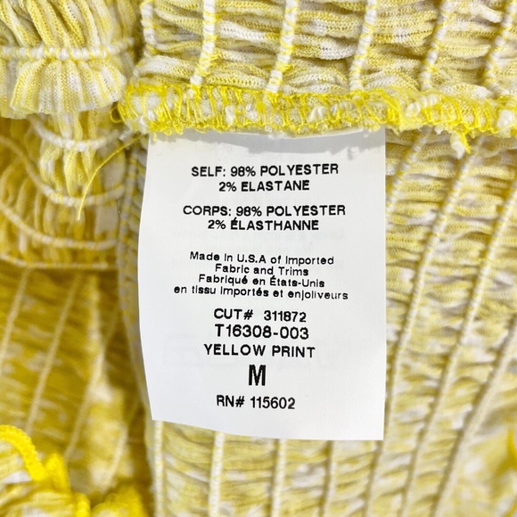 New Lush Printed Puff Short Sleeve Smocked Crop Top Yellow Size Medium - Picture 14 of 15